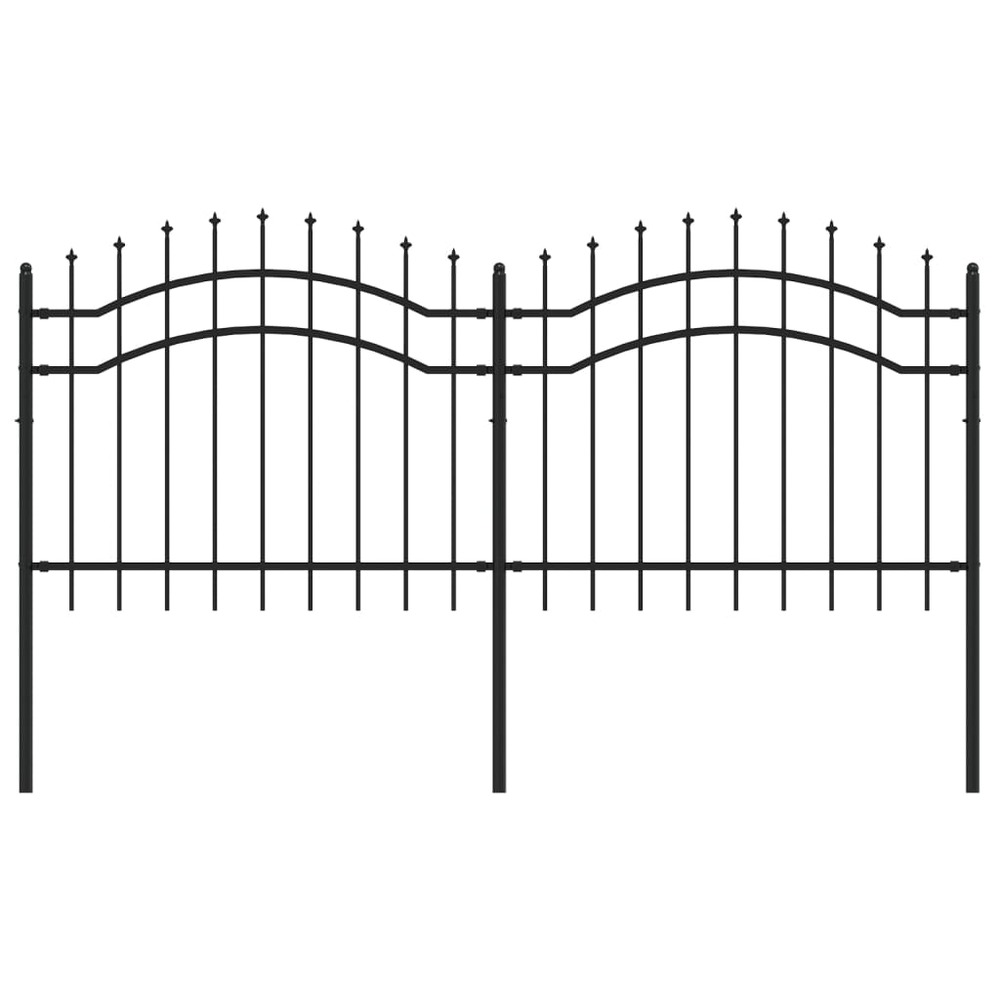Clôture de jardin avec dessus en forme de lance, noire, 239 x 100 cm, acier thermolaqué