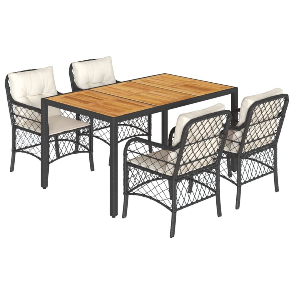 Ensemble à manger de jardin coussins 5pcs noir résine tressée