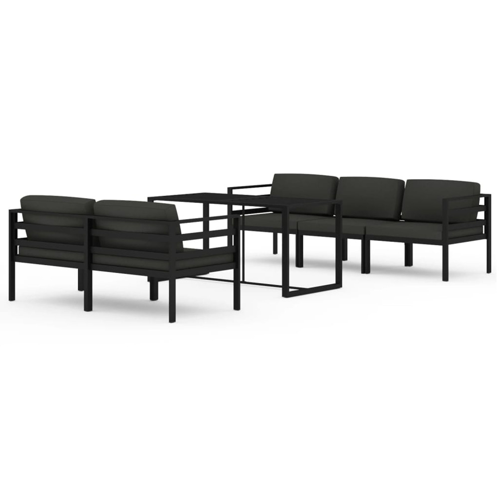 Salon de jardin 6 pcs avec coussins aluminium anthracite