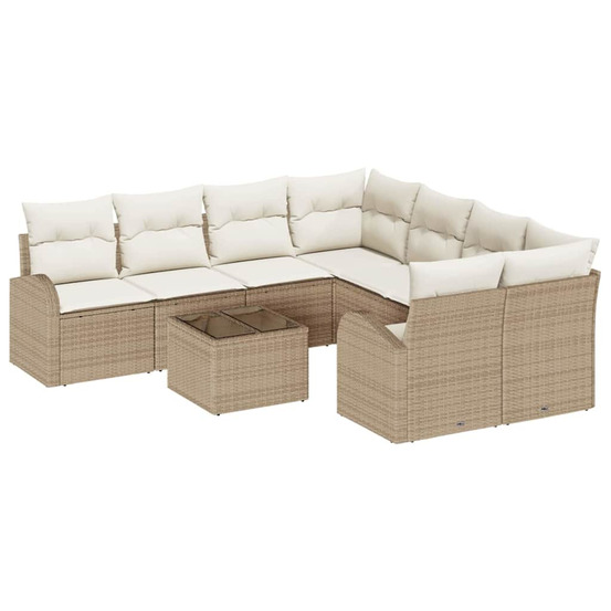 Ensemble de canapés avec coussin 9 pcs beige et crème polyrotin