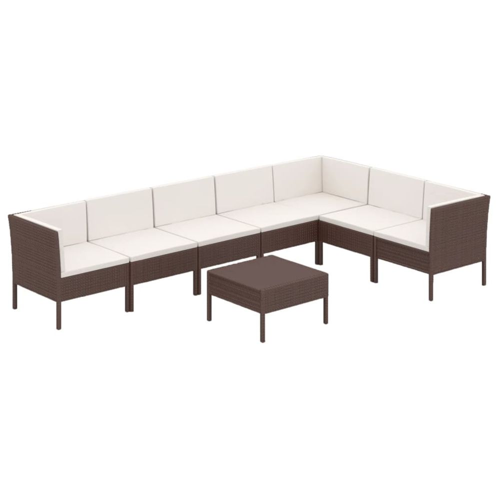 Salon de jardin 8 pcs avec coussins résine tressée marron