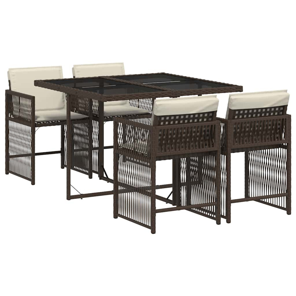 Ensemble à manger de jardin 5 pcs et coussins marron poly rotin