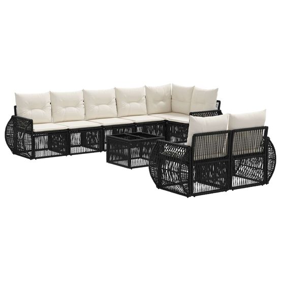 Ensemble de canapé de jardin 9 pc noir et blanc crème polyrotin