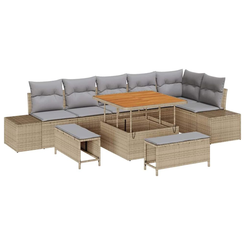 Ensemble de canapé de jardin 9 pc beige polyrotin