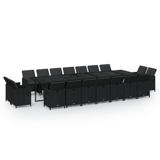 Ensemble à manger de jardin coussins 19 pcs résine tressée noir