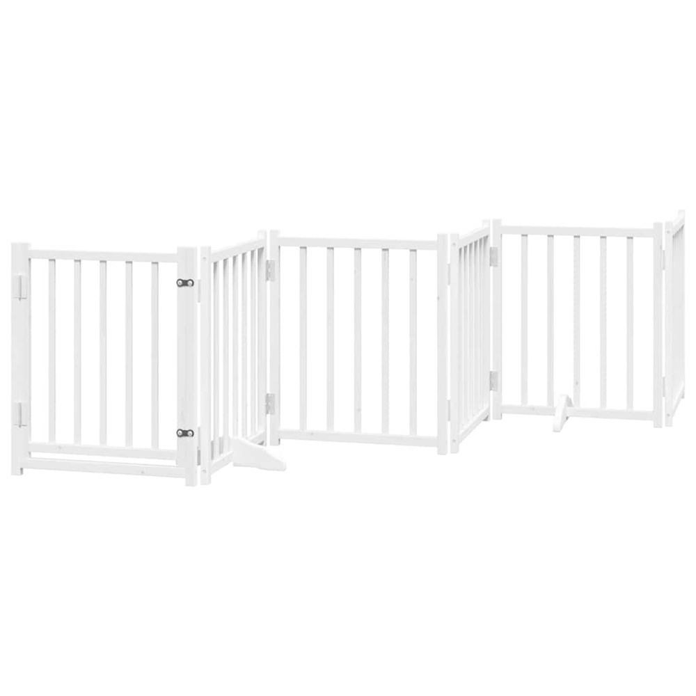 Barrière pour chiens avec porte 6 panneaux bois de sapin massif