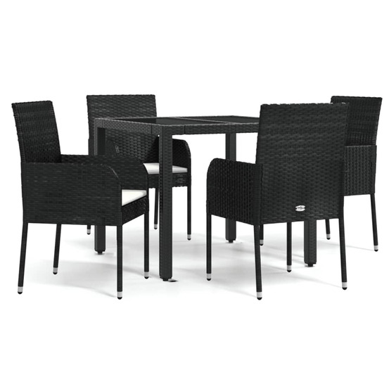 Ensemble à manger de jardin coussins 5pcs noir résine tressée