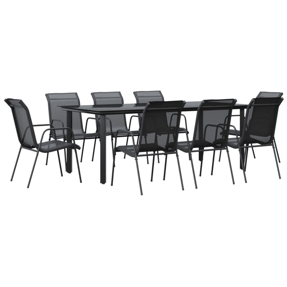 Ensemble à manger de jardin 9 pcs noir textilène et acier