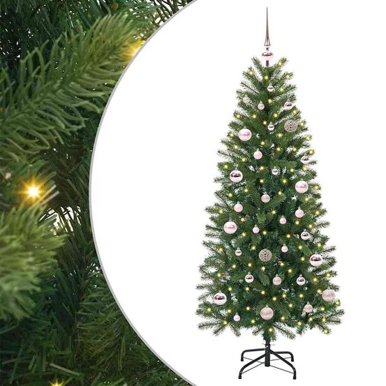 Grand arbre de noël lumineux 210cm, forme conique dorée, kit prêt à l'emploi 120 boules