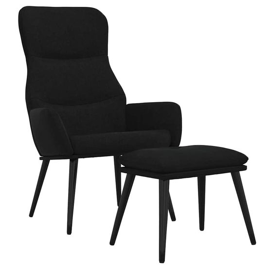 Chaise de relaxation avec tabouret noir tissu