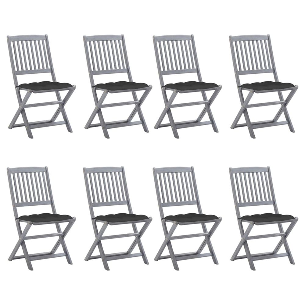 Chaises pliantes 8 pièces avec coussins en bois d'acacia massif