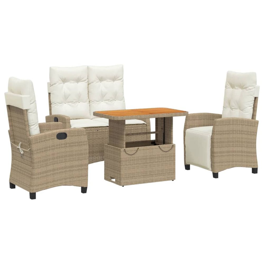 Ensemble à manger de jardin coussins 4 pcs beige résine tressée