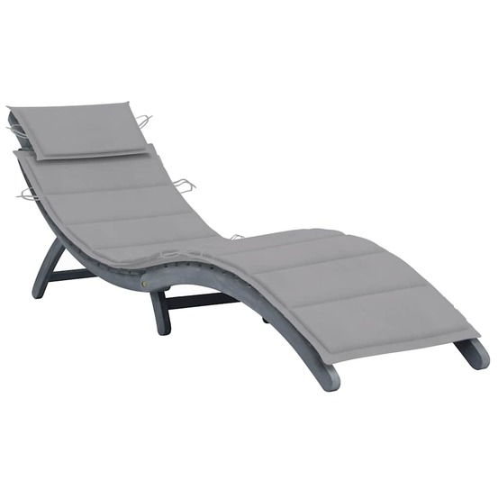Chaise longue avec coussin gris bois d'acacia solide
