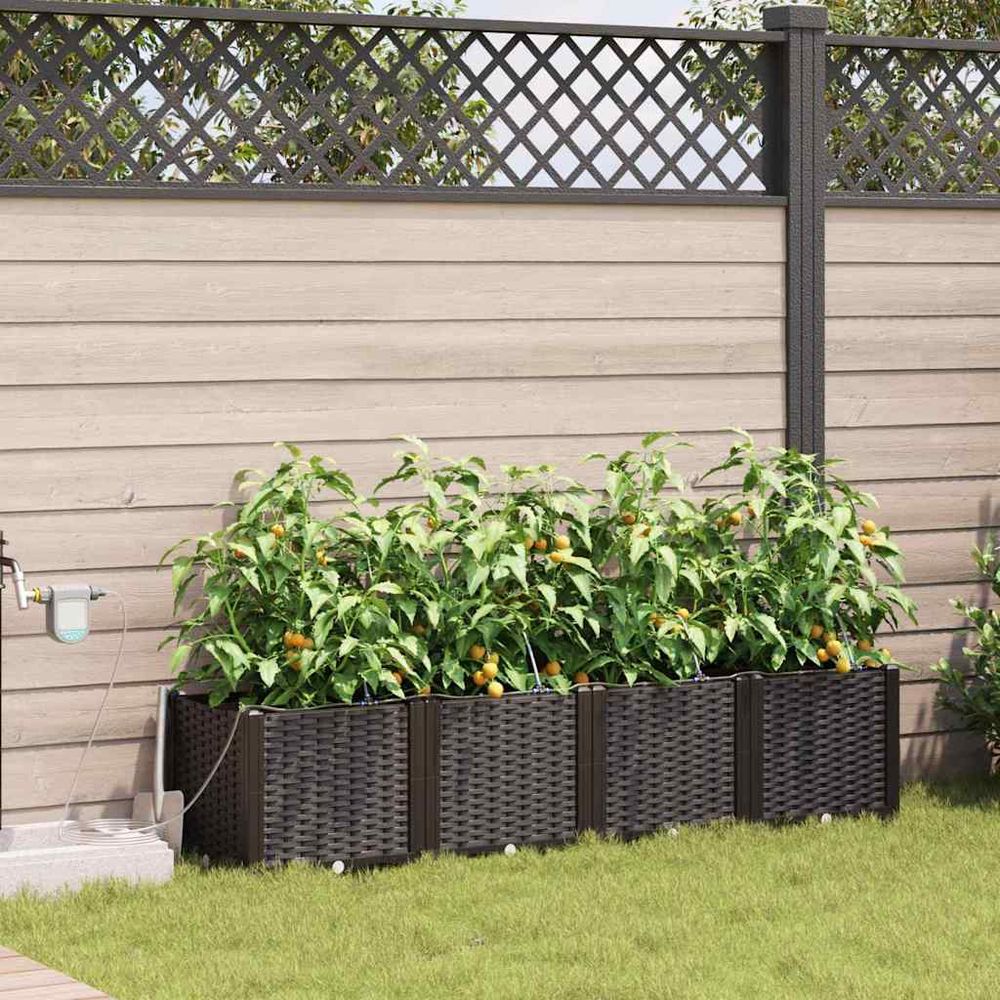Jardinière rectangulaire acier avec irrigation pour jardin marron 160x40x37.5 cm