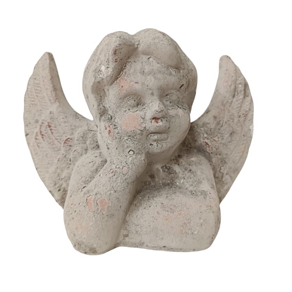 Statue statuette sculpture de jardin ange chérubin béton gris 27cm