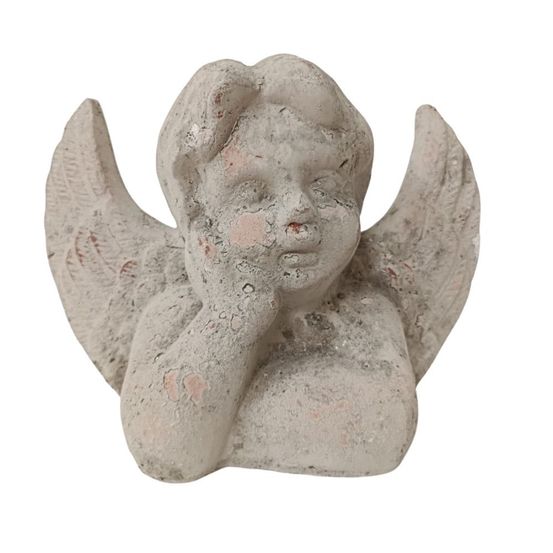 Statue statuette sculpture de jardin ange chérubin béton gris 27cm
