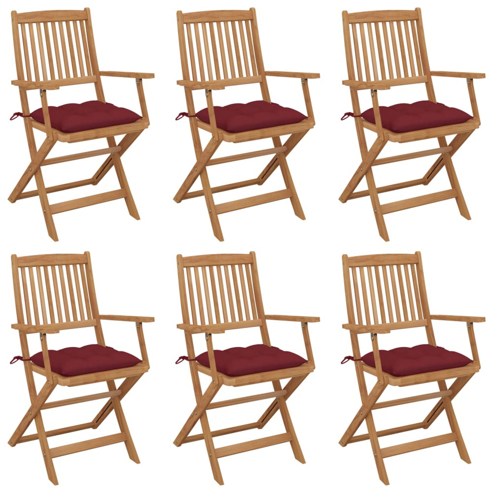 Chaises pliables de jardin lot de 6 avec coussins bois d'acacia