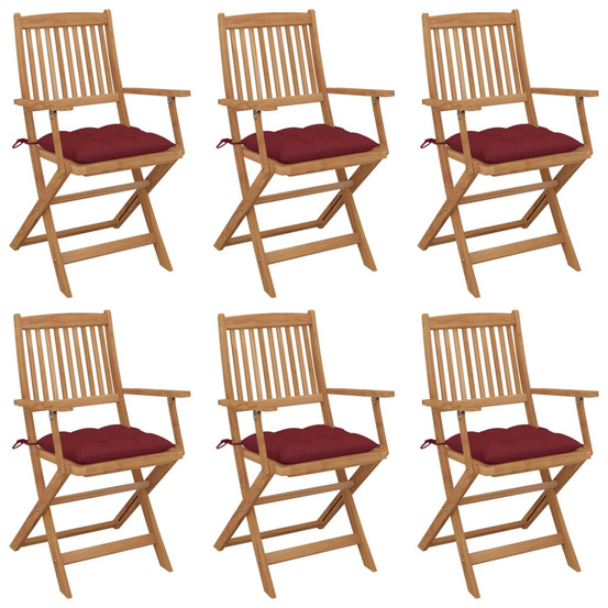 Chaises pliables de jardin lot de 6 avec coussins bois d'acacia