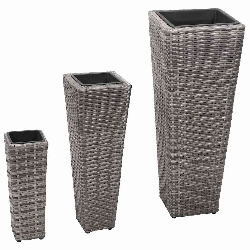 Lits surélevés de jardin 3 pcs résine tressée gris