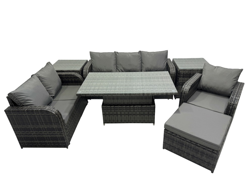 Salon de jardin en résine ensemble repas de jardin exterieur table à manger réglable en hauteur avec 2 tables d'appoint