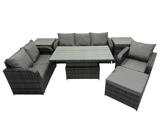 Salon de jardin en résine ensemble repas de jardin exterieur table à manger réglable en hauteur avec 2 tables d'appoint