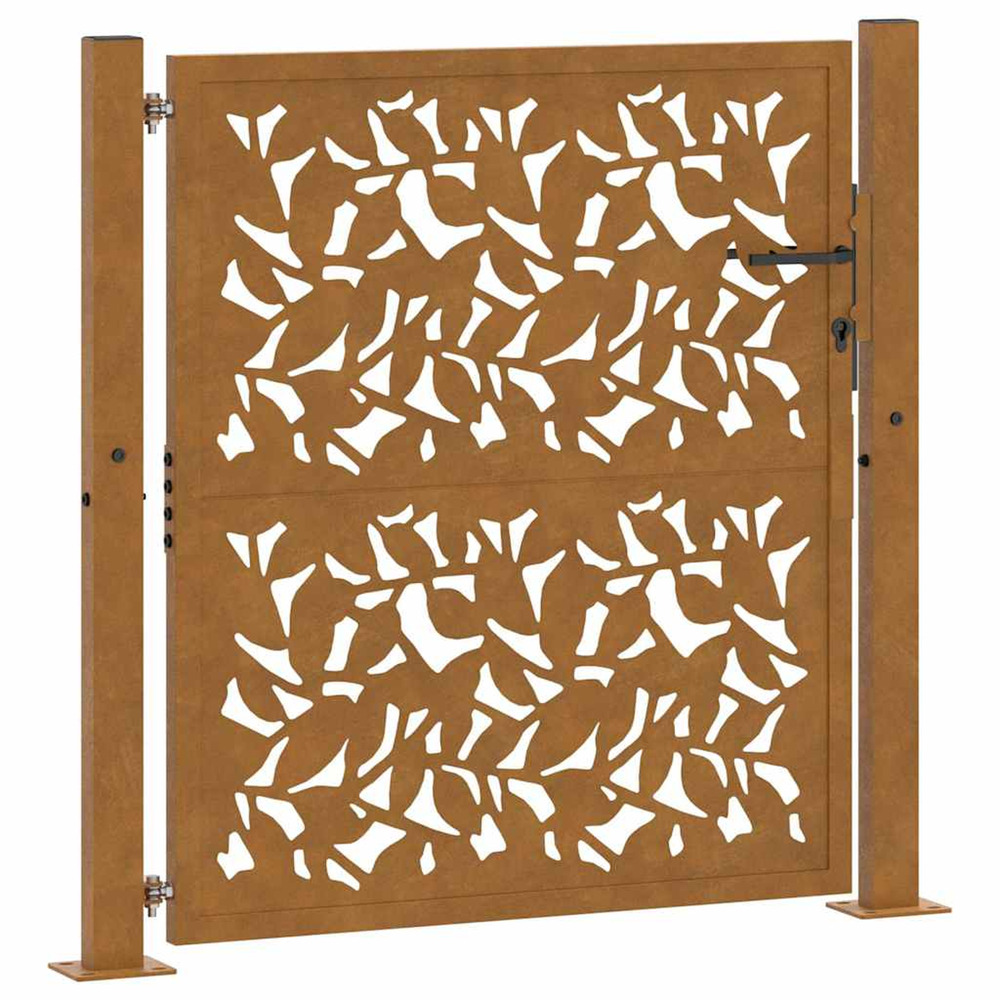 Portail de jardin 100x100 cm en acier patiné avec motif feuille