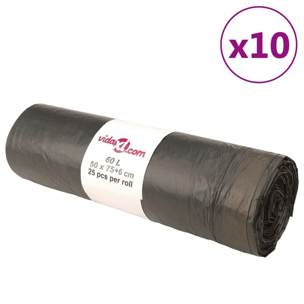 Sacs poubelles avec cordons 250 pcs noir 60 l
