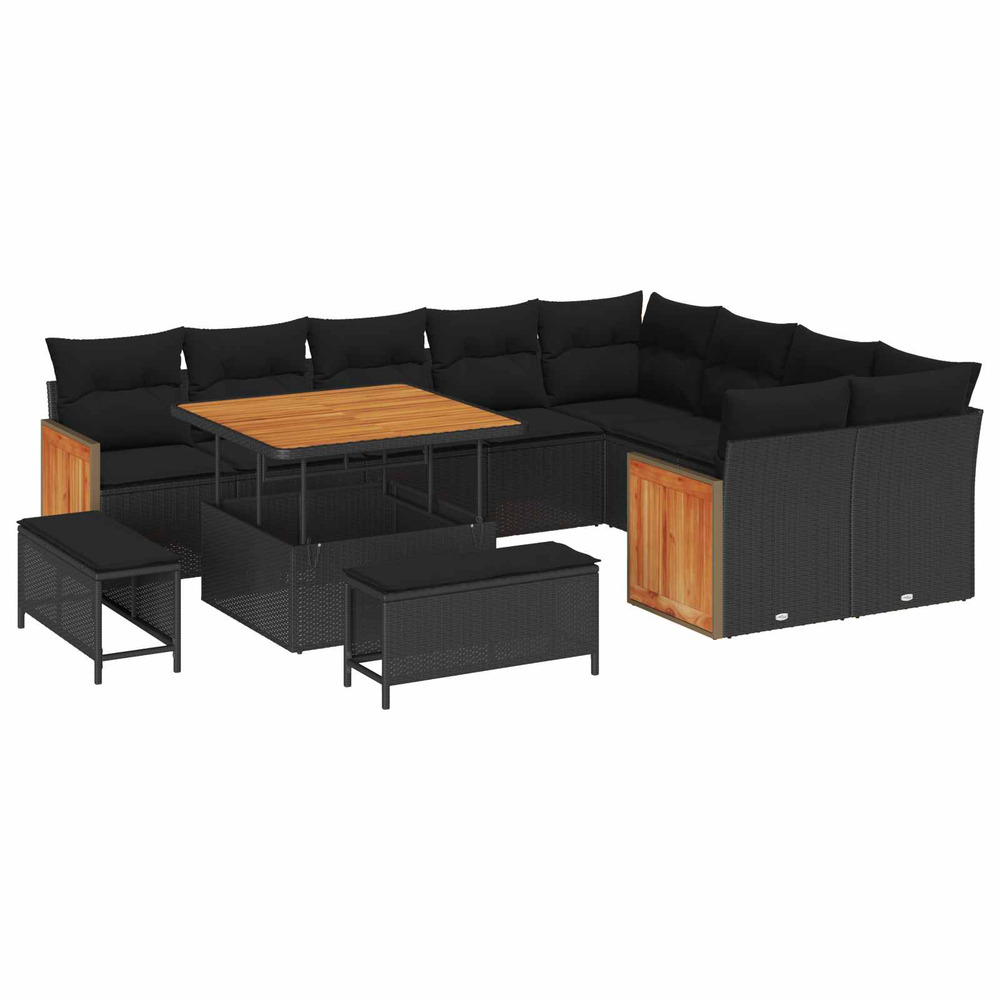 Ensemble de canapé de jardin 12 pcs noir 100 x 100 x 71 cm