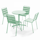 Ensemble table  de jardin ronde et 4 chaises en métal vert sauge