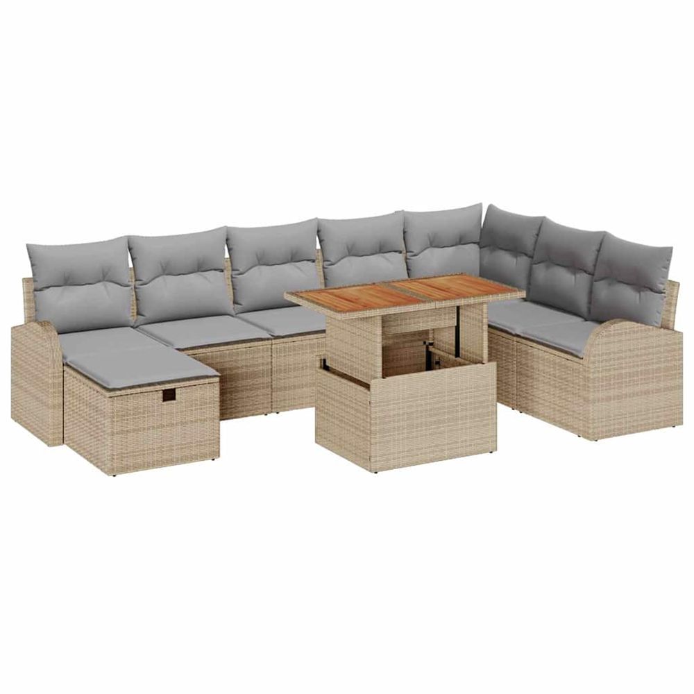Ensemble de canapé de jardin 9 pc beige polyrotin
