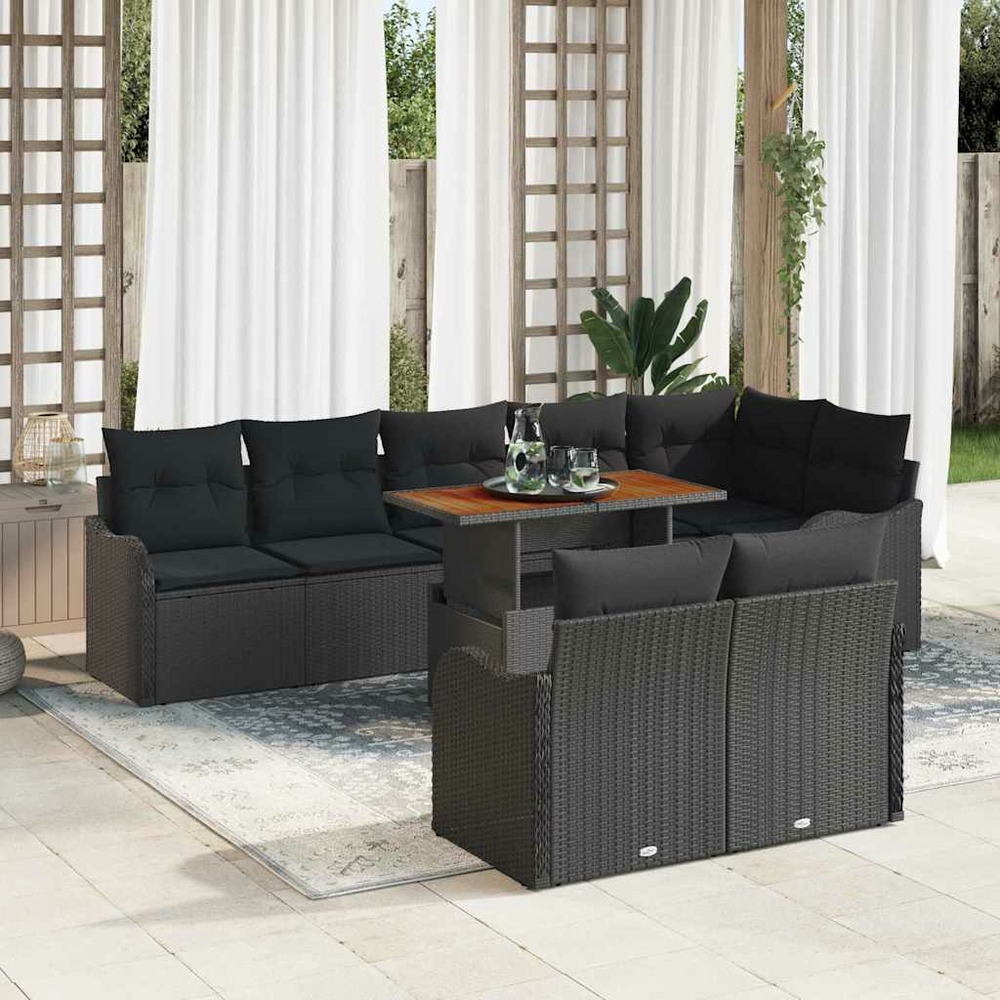 Ensemble de canapé de jardin 9 pcs noir poly rotin