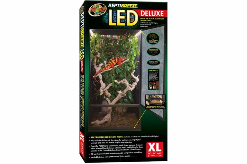 Terrarium grillagé - reptibreeze led deluxe 61 x 61 x 122 cm - terrarium destiné aux lézards type caméléon