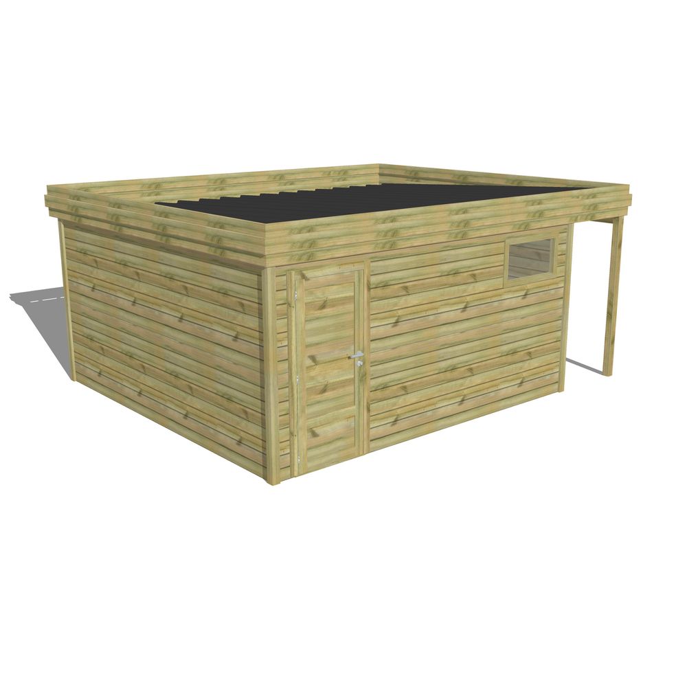 Abri de jardin bois pin traité autoclave 27mm - 5,34x4,34m / 23m2 - bac acier - abri français