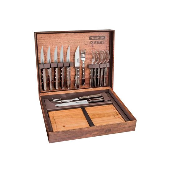 Malette pour barbecue 15 pièces en inox et bois churrasco