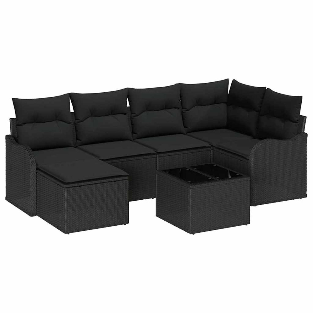 Ensemble de canapé de jardin avec coussin 7 pcs noir poly rotin