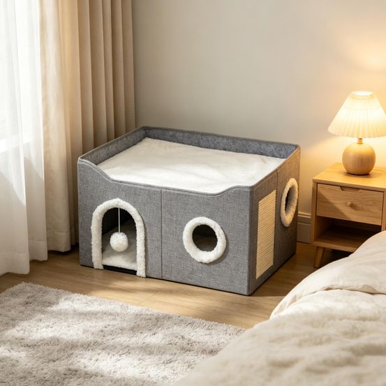 Maison chat pliable mdf sisal gris 60 x 40 x 34 cm couchage surélevé intérieur