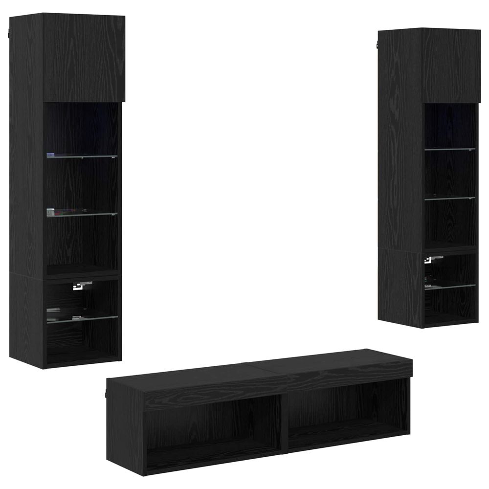 Unité murale de tv 6 pc chêne noir bois d'ingénierie