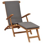 Transat chaise longue bain de soleil lit de jardin terrasse meuble d'extérieur 152 cm avec coussin gris foncé bois de teck so