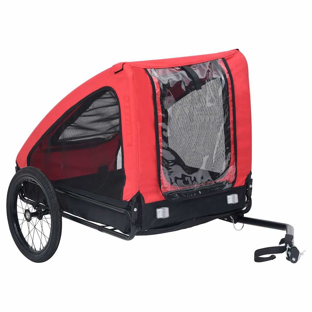 Remorque vélo chien et chat pliable en acier et tissu oxford rouge et noir