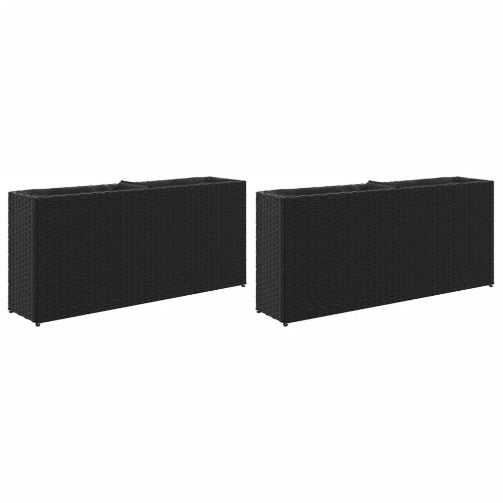 Jardinières avec 2 pots 2 pcs noir 90x20x40 cm résine tressée