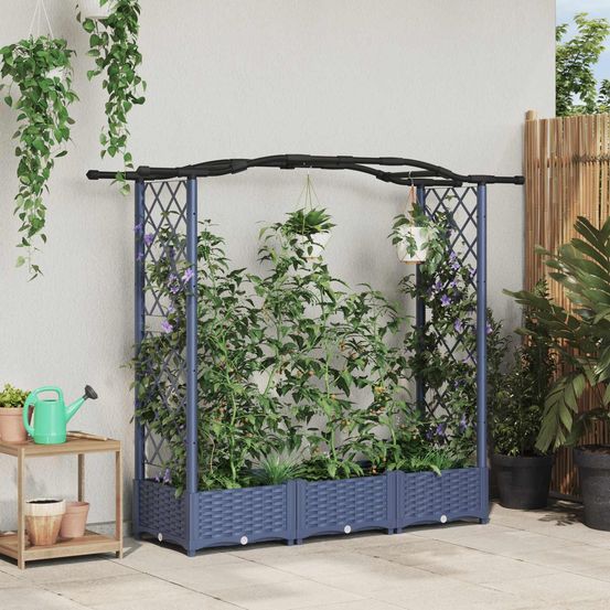 Lit potager surélevé treillis pp jardin support plantes toit courbé 169x40x123cm gris
