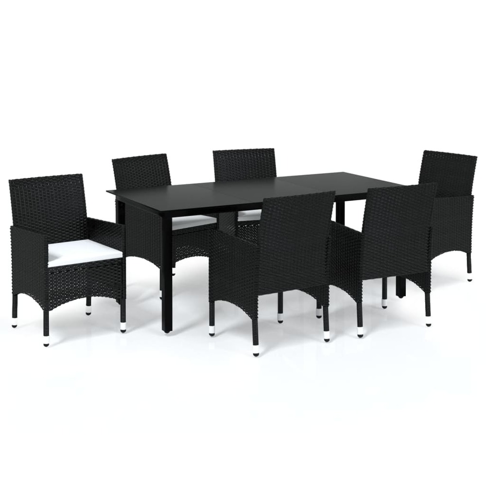 Ensemble à manger de jardin coussins 7pcs résine tressée noir