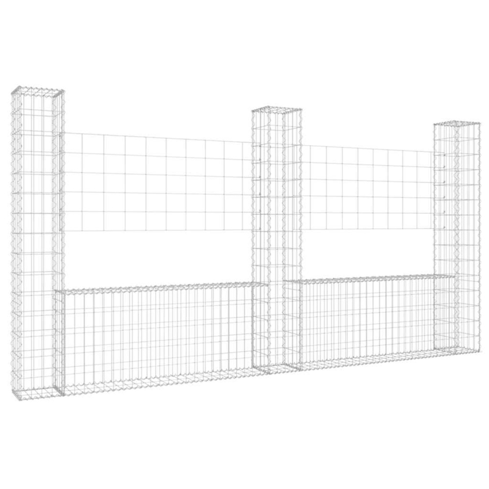 Panier de gabion en forme de u avec 3 poteaux fer 260x20x150 cm