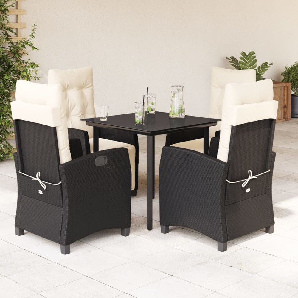 Ensemble à manger de jardin coussins 5pcs noir résine tressée