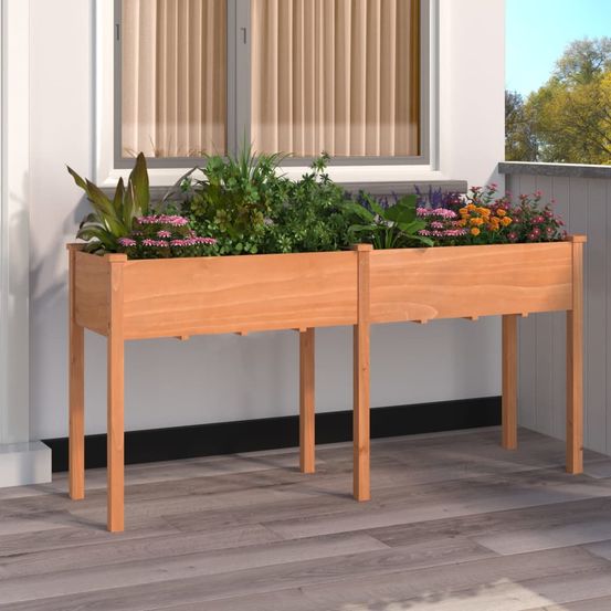 Jardinière rectangulaire bois sur pieds pour potager balcon marron 161cm