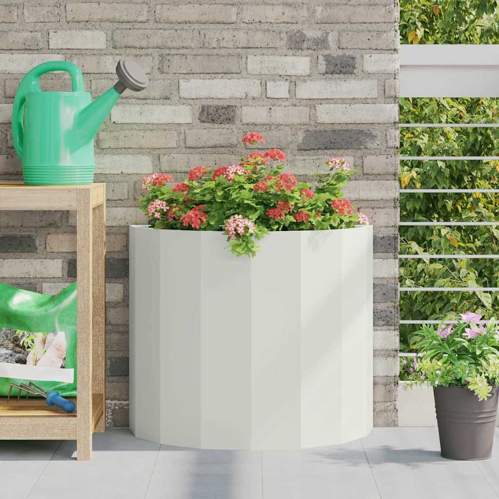 Jardinière demi-ronde en acier pour balcon et terrasse blanc 60x30x50 cm