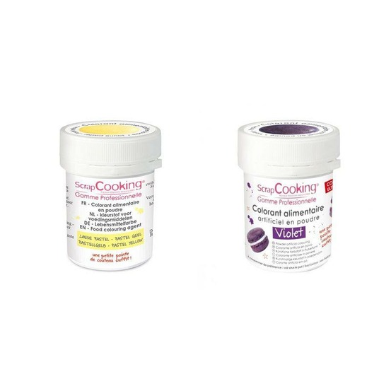 2 colorants alimentaires en poudre - violet-jaune pastel