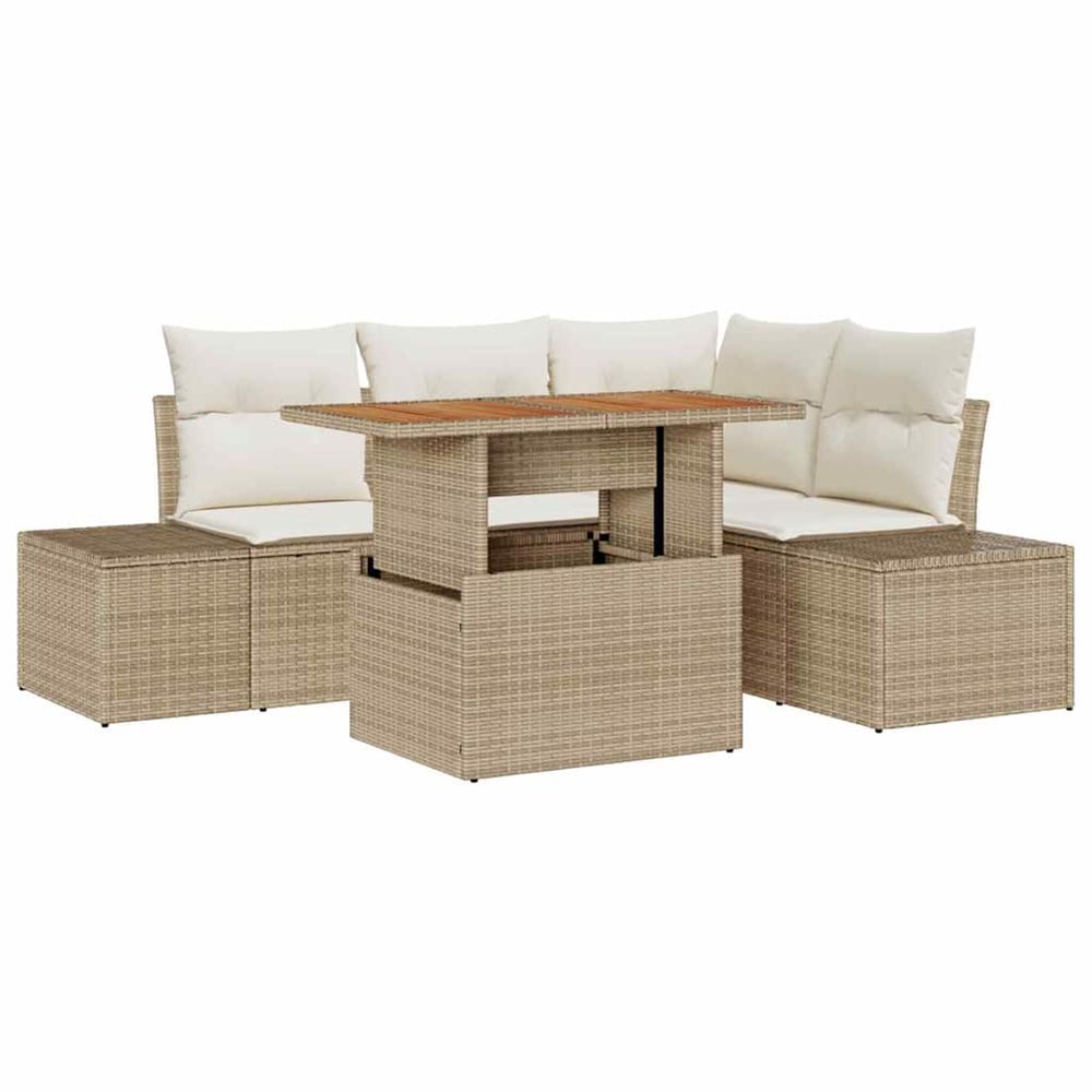 Ensemble de canapé de jardin 5 pc beige poly rotin