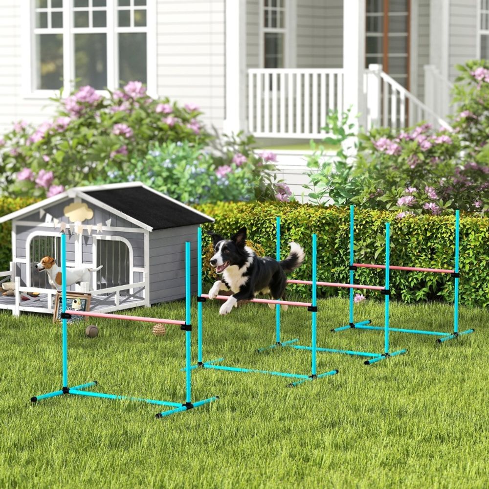 Kit d'agilité en plastique pour chien hauteur réglable 99x65x94cm bleu clair - comfortxl outdoor living