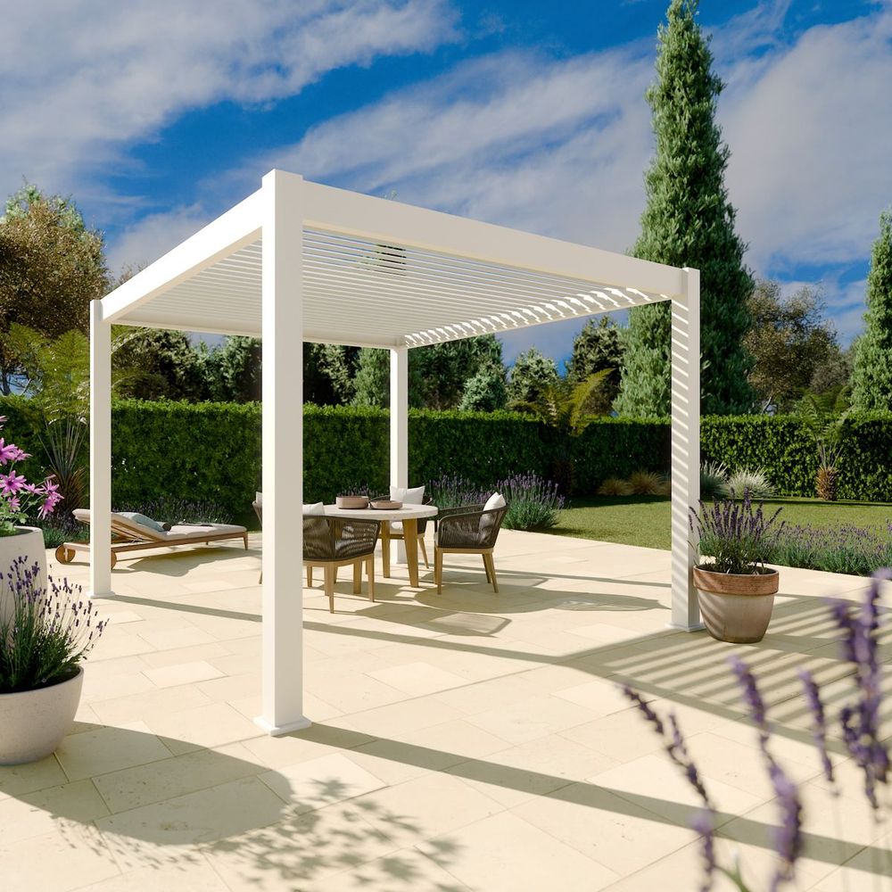 Pergola bioclimatique aluminium autoportee 12m2 - 3x4m - blanc - lames orientables de 0 à 120 degrés - elios 12